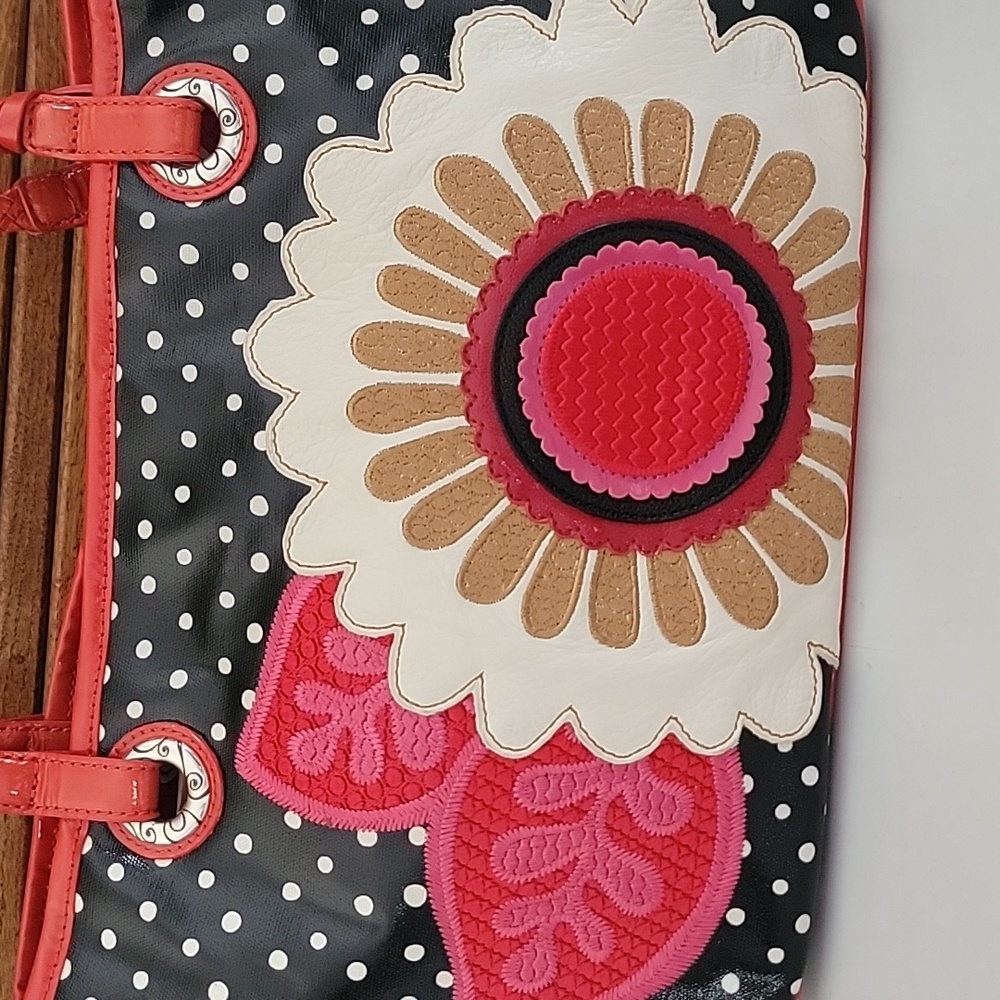 Brighton floral shoulder bag Leather Coated Canvas Purse Polkadot GILLY - Picture 2 of 11